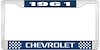 1961 Chevrolet Blue And Chrome License Plate Frame With White Lettering - image 1