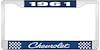 1961 Chevrolet Blue And Chrome License Plate Frame With White Lettering - image 1