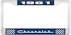 1961 Chevrolet Blue And Chrome License Plate Frame With White Lettering - image 1