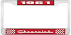 1961 Chevrolet Red And Chrome License Plate Frame With White Lettering - image 1