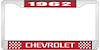 1962 Chevrolet Red And Chrome License Plate Frame With White Lettering - image 1