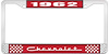 1962 Chevrolet Red And Chrome License Plate Frame With White Lettering - image 1