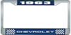 1963 Chevrolet Blue And Chrome License Plate Frame With White Lettering - image 1