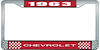 1963 Chevrolet Red And Chrome License Plate Frame With White Lettering - image 1