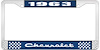 1963 Chevrolet Blue And Chrome License Plate Frame With White Lettering - image 1