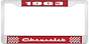 1963 Chevrolet Red And Chrome License Plate Frame With White Lettering - image 1
