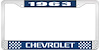 1963 Chevrolet Blue And Chrome License Plate Frame With White Lettering - image 1