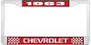 1963 Chevrolet Red And Chrome License Plate Frame With White Lettering - image 1