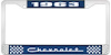 1963 Chevrolet Blue And Chrome License Plate Frame With White Lettering - image 1