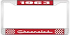 1963 Chevrolet Red And Chrome License Plate Frame With White Lettering - image 1