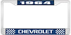 1964 Chevrolet Blue And Chrome License Plate Frame With White Lettering - image 1