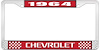 1964 Chevrolet Red And Chrome License Plate Frame With White Lettering - image 1