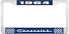 1964 Chevrolet Blue And Chrome License Plate Frame With White Lettering - image 1