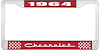 1964 Chevrolet Red And Chrome License Plate Frame With White Lettering - image 1