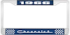 1966 Chevrolet Blue And Chrome License Plate Frame With White Lettering - image 1