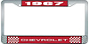 1967 Chevrolet Red And Chrome License Plate Frame With White Lettering - image 1