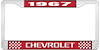 1967 Chevrolet Red And Chrome License Plate Frame With White Lettering - image 1