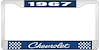1967 Chevrolet Blue And Chrome License Plate Frame With White Lettering - image 1