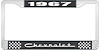 License Plate Frame 1967 Chevrolet, Black And Chrome with White Lettering - image 1