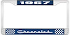 1967 Chevrolet Blue And Chrome License Plate Frame With White Lettering - image 1