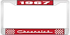 1967 Chevrolet Red And Chrome License Plate Frame With White Lettering - image 1