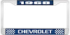 1968 Chevrolet Blue And Chrome License Plate Frame With White Lettering - image 1