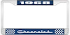 1968 Chevrolet Blue And Chrome License Plate Frame With White Lettering - image 1