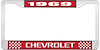 1969 Chevrolet Red And Chrome License Plate Frame With White Lettering - image 1