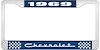 1969 Chevrolet Blue And Chrome License Plate Frame With White Lettering - image 1