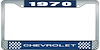 1970 Chevrolet Blue And Chrome License Plate Frame With White Lettering - image 1