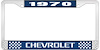 1970 Chevrolet Blue And Chrome License Plate Frame With White Lettering - image 1