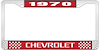 1970 Chevrolet Red And Chrome License Plate Frame With White Lettering - image 1