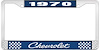 1970 Chevrolet Blue And Chrome License Plate Frame With White Lettering - image 1