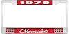 1970 Chevrolet Red And Chrome License Plate Frame With White Lettering - image 1