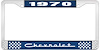 1970 Chevrolet Blue And Chrome License Plate Frame With White Lettering - image 1
