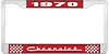 1970 Chevrolet Red And Chrome License Plate Frame With White Lettering - image 1