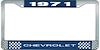 1971 Chevrolet Blue And Chrome License Plate Frame With White Lettering - image 1