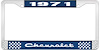 1971 Chevrolet Blue And Chrome License Plate Frame With White Lettering - image 1