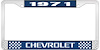 1971 Chevrolet Blue And Chrome License Plate Frame With White Lettering - image 1