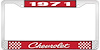 1971 Chevrolet Red And Chrome License Plate Frame With White Lettering - image 1