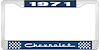 1971 Chevrolet Blue And Chrome License Plate Frame With White Lettering - image 1