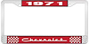 1971 Chevrolet Red And Chrome License Plate Frame With White Lettering - image 1