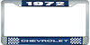 1972 Chevrolet Blue And Chrome License Plate Frame With White Lettering - image 1