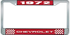 1972 Chevrolet Red And Chrome License Plate Frame With White Lettering - image 1