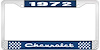 1972 Chevrolet Blue And Chrome License Plate Frame With White Lettering - image 1