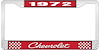 1972 Chevrolet Red And Chrome License Plate Frame With White Lettering - image 1