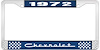 1972 Chevrolet Blue And Chrome License Plate Frame With White Lettering - image 1