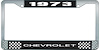 1973 Chevrolet Black And Chrome License Plate Frame With White Lettering - image 1