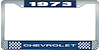 1973 Chevrolet Blue And Chrome License Plate Frame With White Lettering - image 1