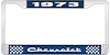 1973 Chevrolet Blue And Chrome License Plate Frame With White Lettering - image 1